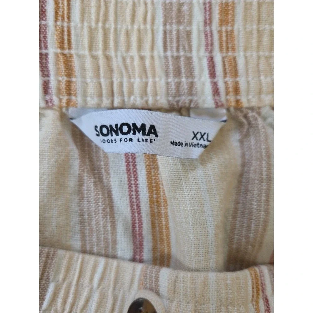 Sonoma Midi Skirt XXL Beige Striped Linen Blend Elastic‎ Pockets Casual Comfort